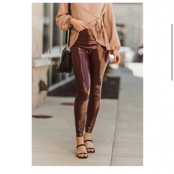 SPANX SPANXshape Faux Patent Leather Vegan
Leggings Ruby Red Petite SMALL - Picture 9 of 14
